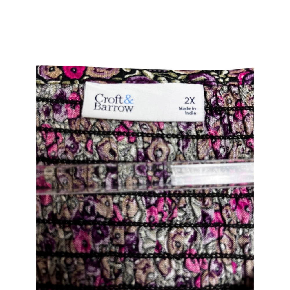 Croft & Barrow 2X Purple Floral Smocked Peplum3/4 Sleeve Top Cottagecore Ditsy - Picture 3 of 7